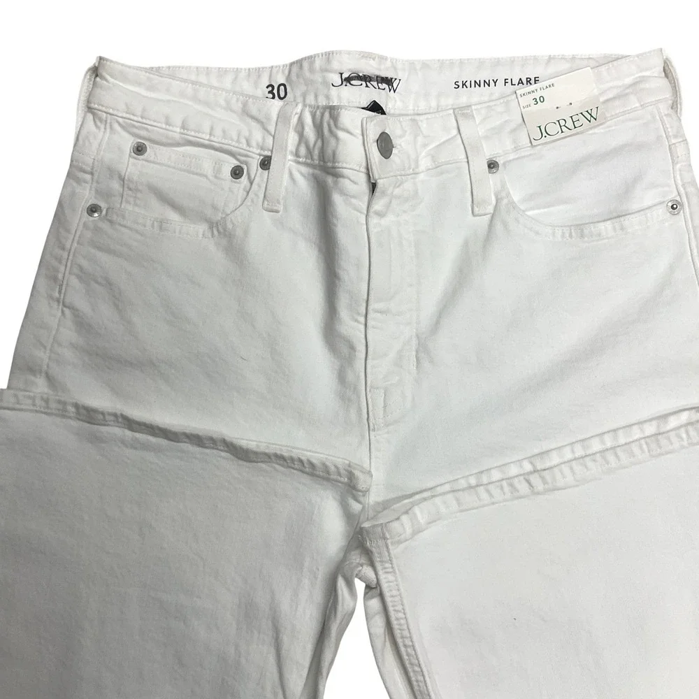 J. Crew Women's Skinny High Rise Stylish Trendy Flared Leg Pants White Sz 30 NWT